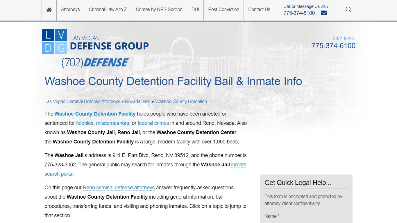 Washoe County Detention Facility Bail & Inmate Info